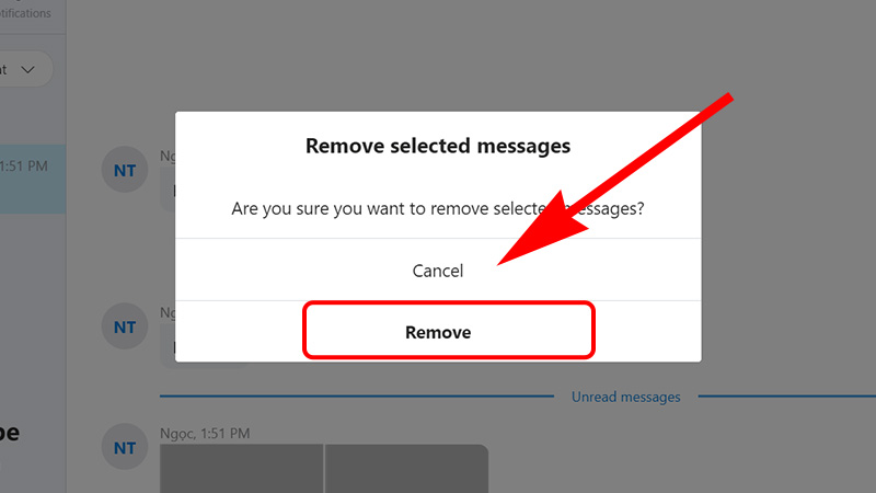 Nhấn xác nhận xóa tin nhắn